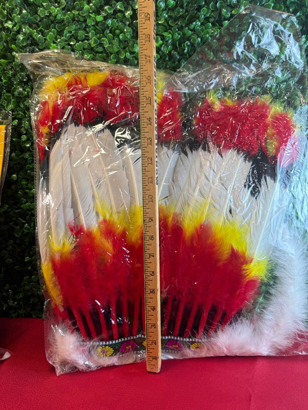 16" Native American Style Feather Headdress Red Yellow White Halloween Cosplay